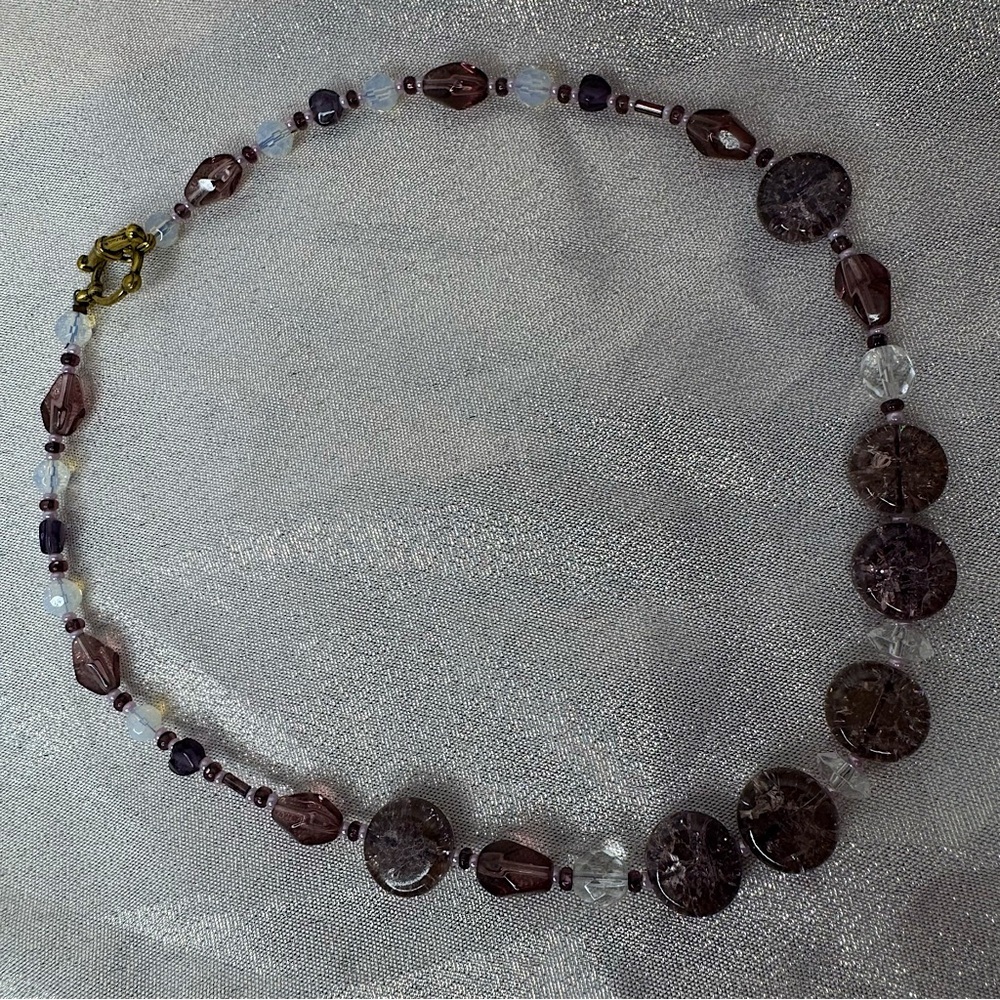 Amethyst necklace beaded opal look beads stunning purple pink silver gold toggle